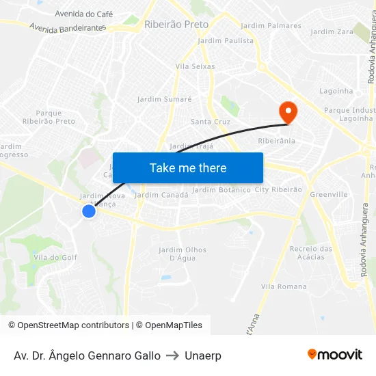 Av. Dr. Ângelo Gennaro Gallo to Unaerp map