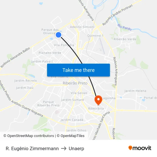 R. Eugênio Zimmermann to Unaerp map