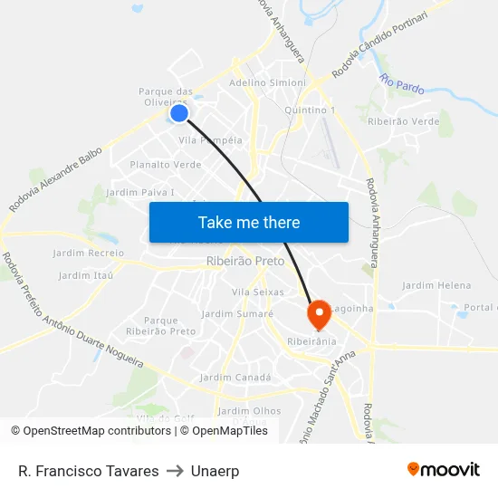 R. Francisco Tavares to Unaerp map
