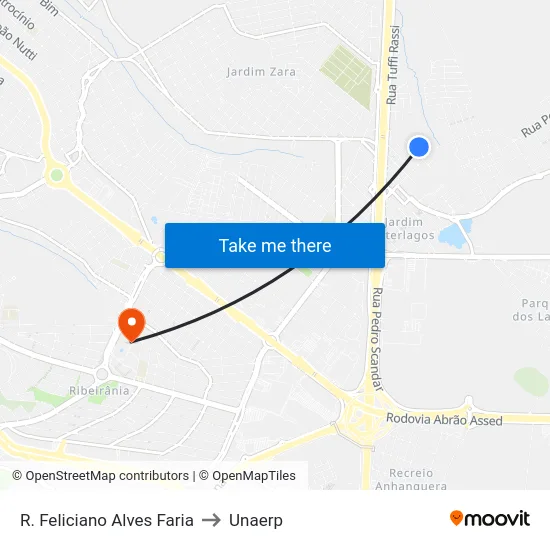 R. Feliciano Alves Faria to Unaerp map