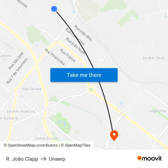 R. João Clapp to Unaerp map