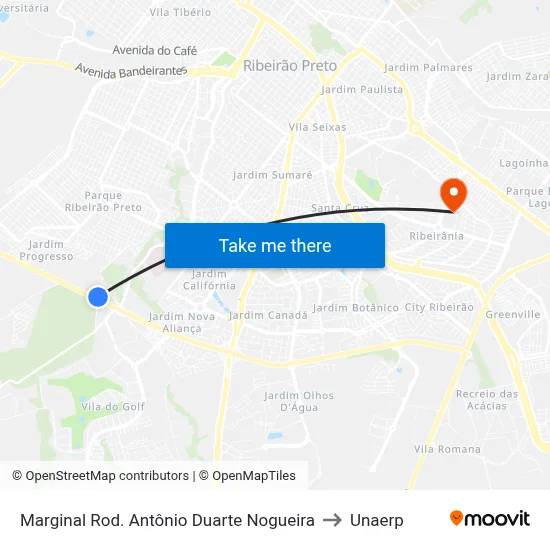 Marginal Rod. Antônio Duarte Nogueira to Unaerp map