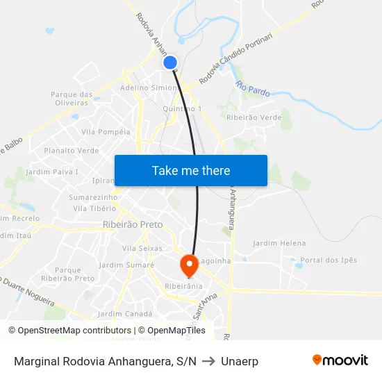 Marginal Rodovia Anhanguera, S/N to Unaerp map