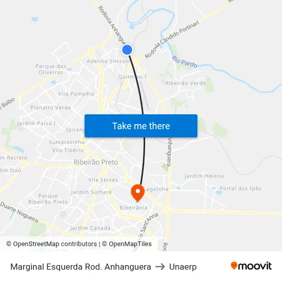 Marginal Esquerda Rod. Anhanguera to Unaerp map