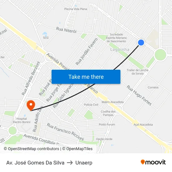 Av. José Gomes Da Silva to Unaerp map