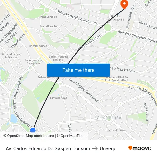 Av. Carlos Eduardo De Gasperi Consoni to Unaerp map