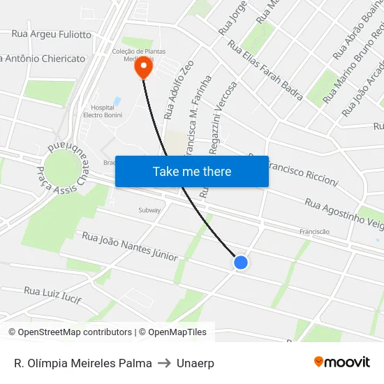R. Olímpia Meireles Palma to Unaerp map
