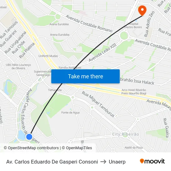 Av. Carlos Eduardo De Gasperi Consoni to Unaerp map