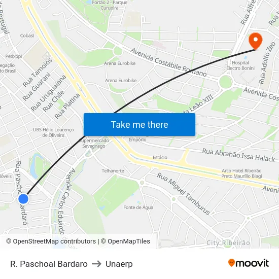 R. Paschoal Bardaro to Unaerp map