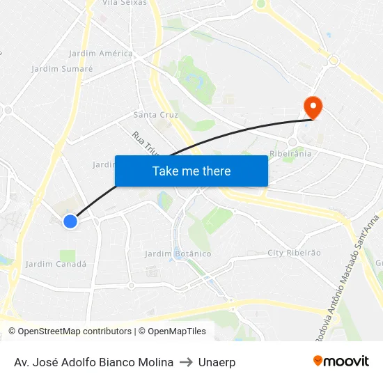 Av. José Adolfo Bianco Molina to Unaerp map