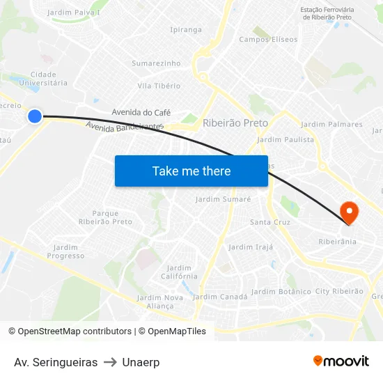 Av. Seringueiras to Unaerp map