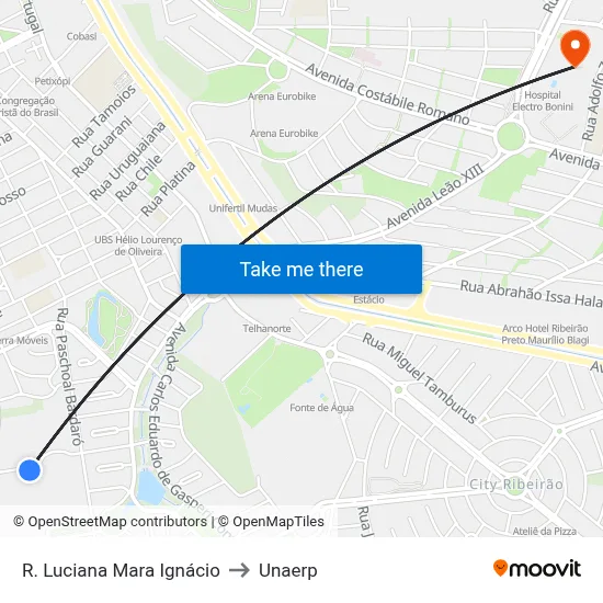 R. Luciana Mara Ignácio to Unaerp map