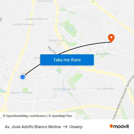 Av. José Adolfo Bianco Molina to Unaerp map