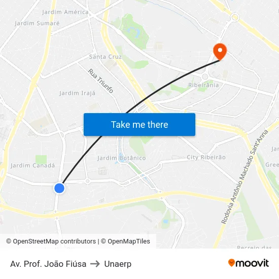 Av. Prof. João Fiúsa to Unaerp map