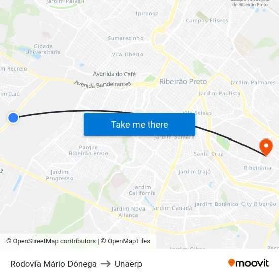 Rodovia Mário Dónega to Unaerp map