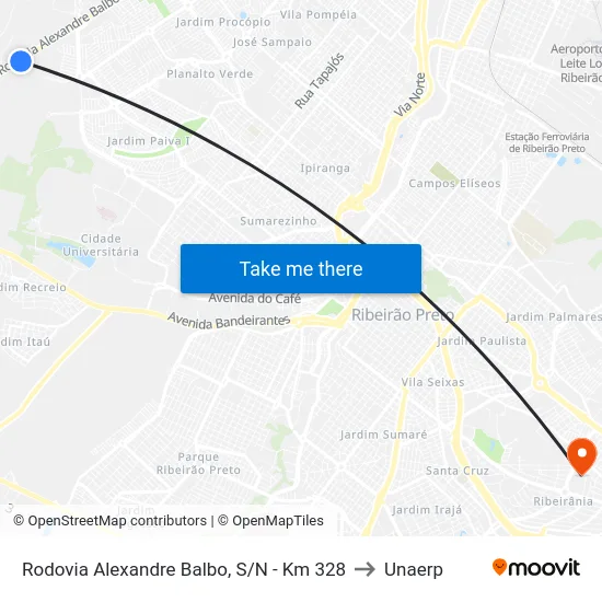 Rodovia Alexandre Balbo, S/N - Km 328 to Unaerp map