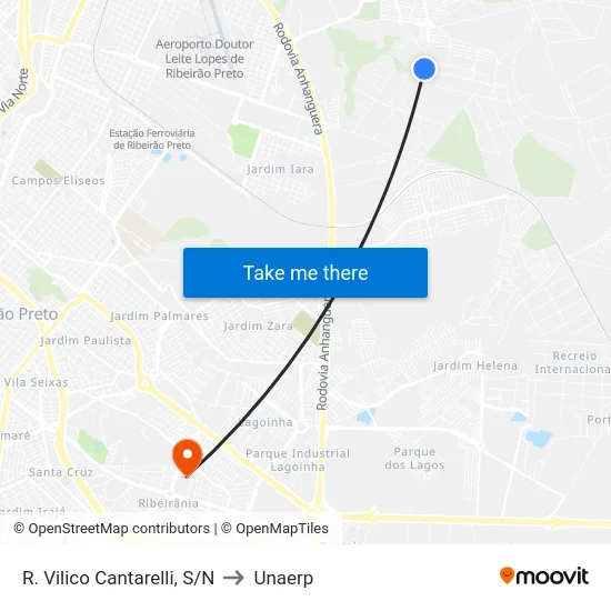 R. Vilico Cantarelli, S/N to Unaerp map