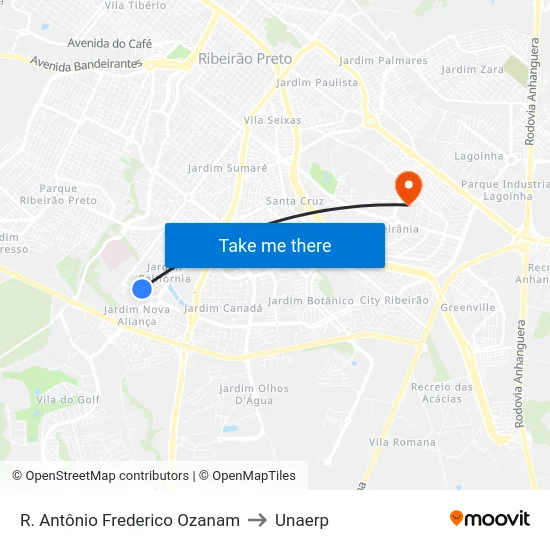 R. Antônio Frederico Ozanam to Unaerp map