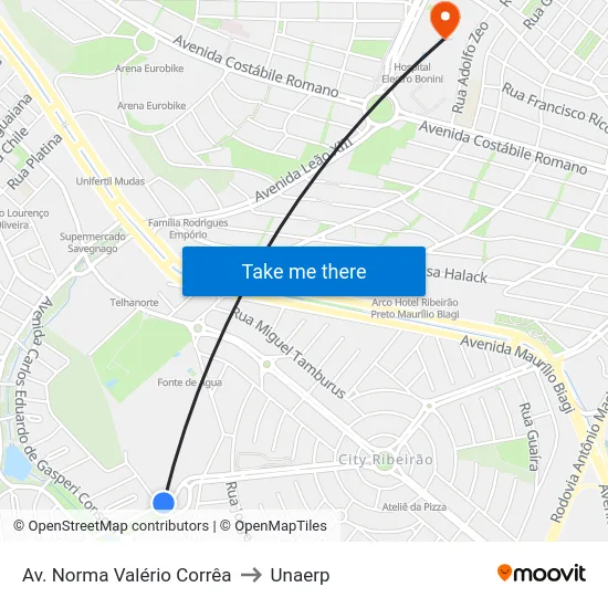 Av. Norma Valério Corrêa to Unaerp map