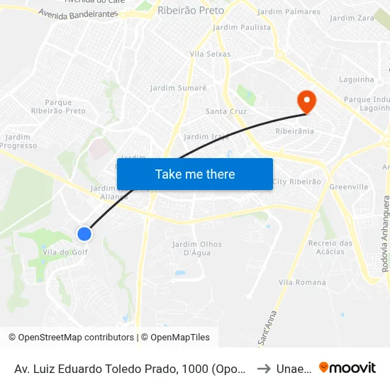 Av. Luiz Eduardo Toledo Prado, 1000 (Oposto) to Unaerp map