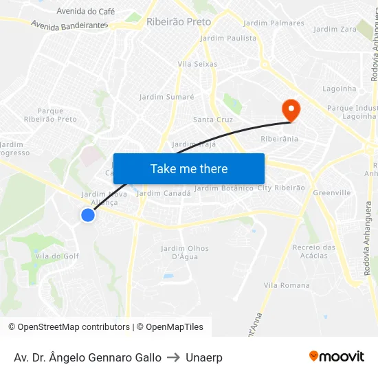 Av. Dr. Ângelo Gennaro Gallo to Unaerp map