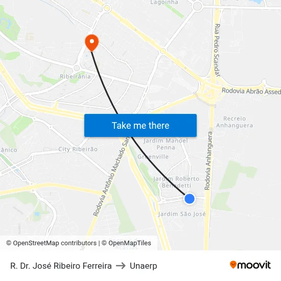 R. Dr. José Ribeiro Ferreira to Unaerp map