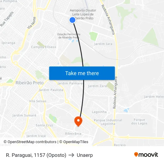 R. Paraguai, 1157 (Oposto) to Unaerp map