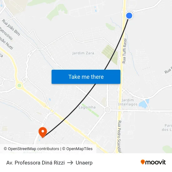 Av. Professora Diná Rizzi to Unaerp map