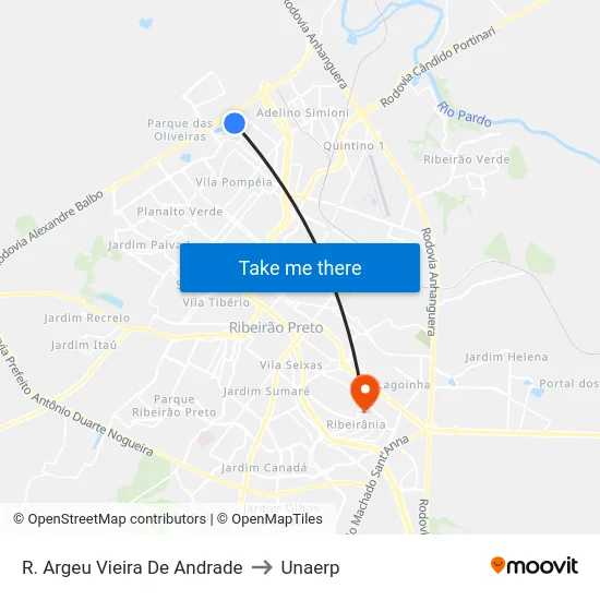 R. Argeu Vieira De Andrade to Unaerp map