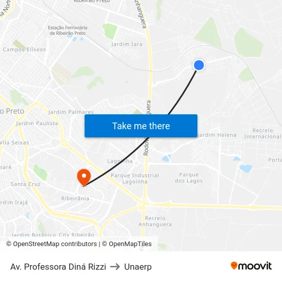 Av. Professora Diná Rizzi to Unaerp map