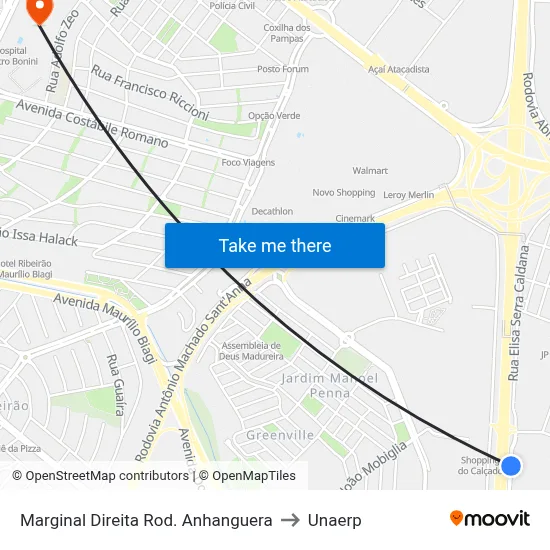 Marginal Direita Rod. Anhanguera to Unaerp map