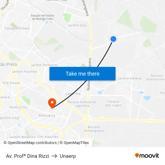 Av. Profª Dina Rizzi to Unaerp map