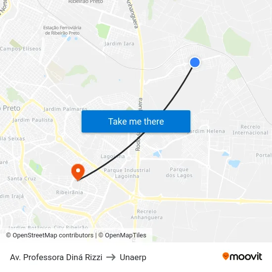 Av. Professora Diná Rizzi to Unaerp map