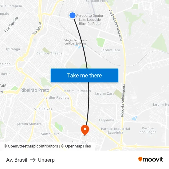 Av. Brasil to Unaerp map