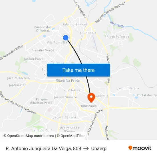 R. Antônio Junqueira Da Veiga, 808 to Unaerp map