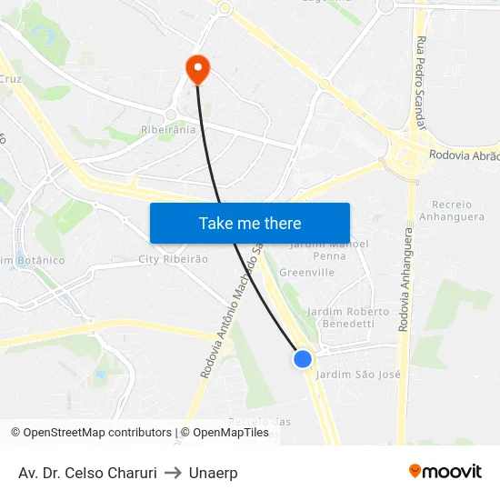 Av.  Dr. Celso Charuri to Unaerp map