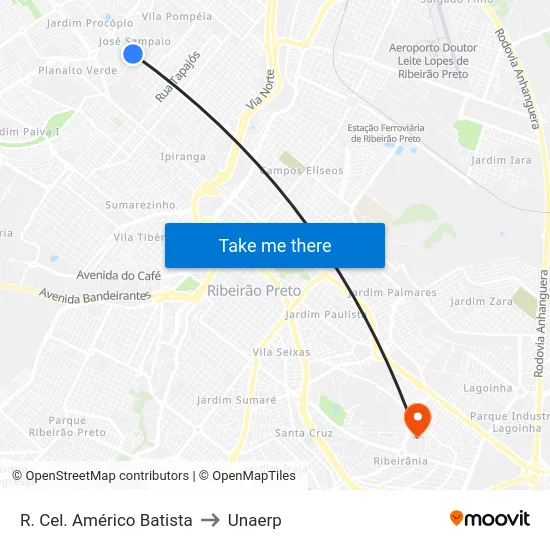 R. Cel. Américo Batista to Unaerp map
