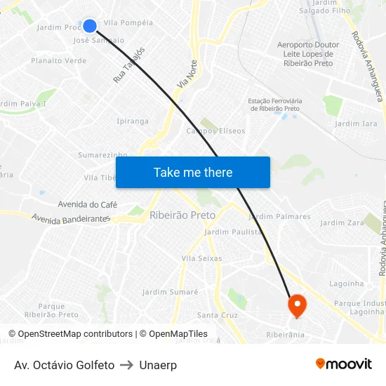 Av. Octávio Golfeto to Unaerp map