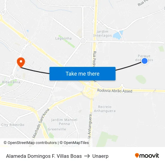 Alameda Domingos F. Villas Boas to Unaerp map
