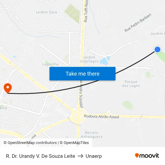 R. Dr. Urandy V. De Souza Leite to Unaerp map
