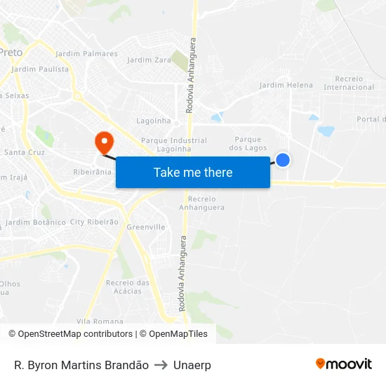 R. Byron Martins Brandão to Unaerp map