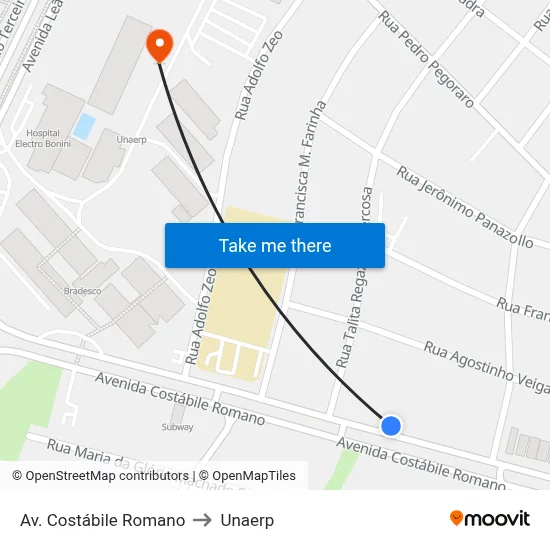 Av. Costábile Romano to Unaerp map