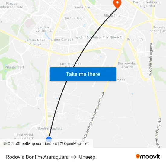 Rodovia Bonfim-Araraquara to Unaerp map