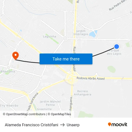 Alameda Francisco Cristófani to Unaerp map