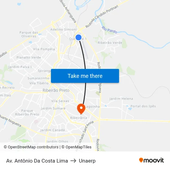 Av. Antônio Da Costa Lima to Unaerp map