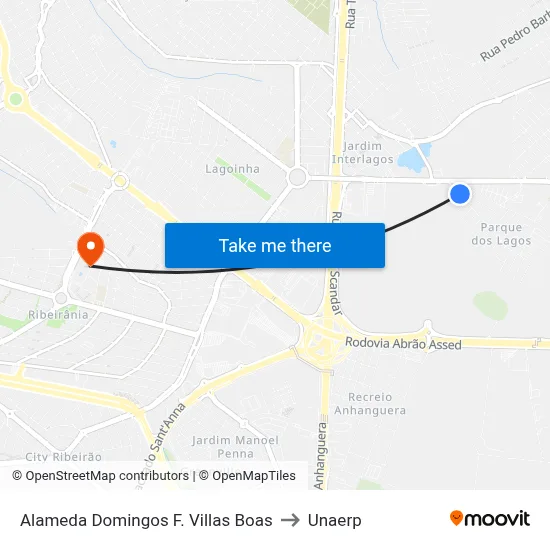 Alameda Domingos F. Villas Boas to Unaerp map