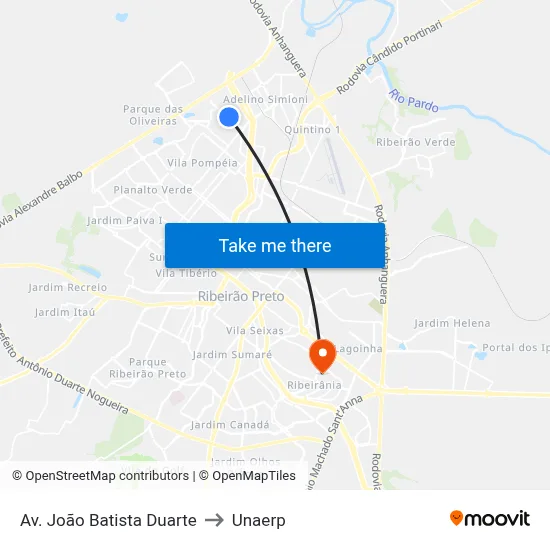 Av. João Batista Duarte to Unaerp map