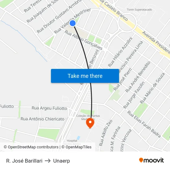 R. José Barillari to Unaerp map