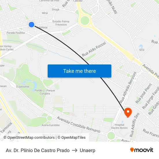 Av. Dr. Plínio De Castro Prado to Unaerp map