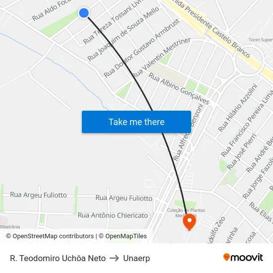 R. Teodomiro Uchôa Neto to Unaerp map